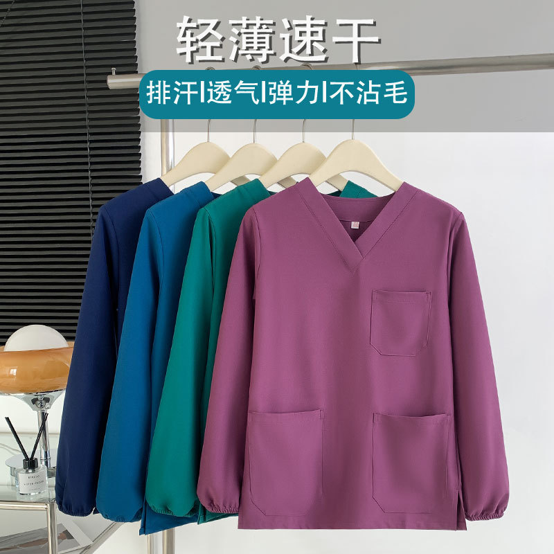 High-End Summer Scrub Suit Anti-Static Short-Sleeve Elastic Quick-Dry Surgical V-Neck Workwear for Medical Staff and Dental Professionals