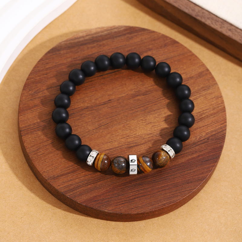 Cross-Border European and American New Graduation Season Natural Tiger Eye Stone Stainless Steel Bachelor's Cap Beaded Bracelet Men's and Women's Jewelry Wholesale Cross-Border European and American New Graduation Season Natural Tiger Eye Stone Stainless Steel Bachelor's Cap Beaded Bracelet Men's and Women's Jewelry Wholesale