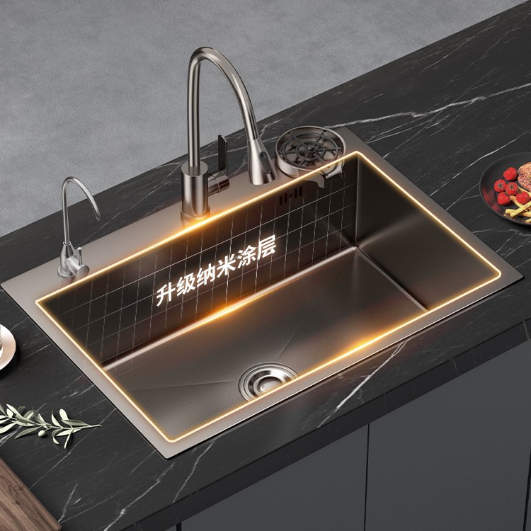 SUS cocina acero inoxidable nano espesado lavabo gran tanque único lavabo doméstico lavabo