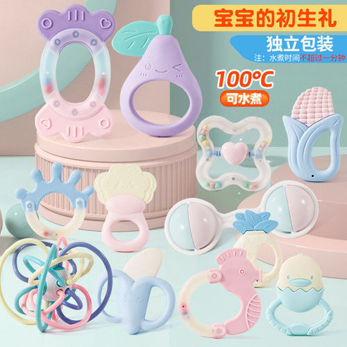 Newborn baby hand rattle 0-6 months baby educational early education grasp training teether chewable toy on behalf of