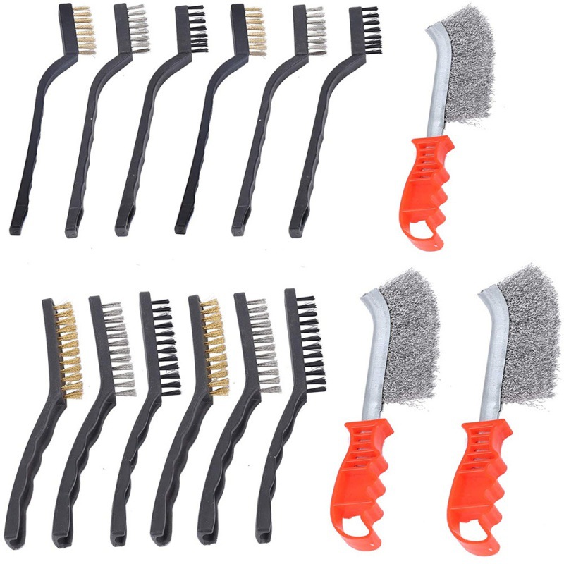15件套钢丝刷套装清洁钢丝刷手钢丝刷套装带不锈钢黄铜尼龙刷毛