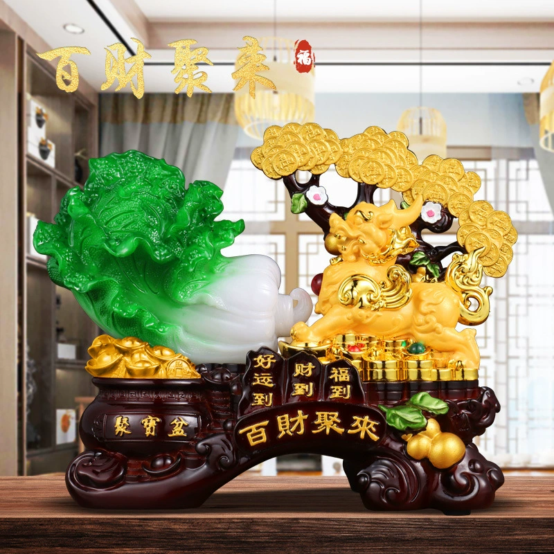 Pi Xiu Jade Cabbage Fortune Bowl Орнамент Lucky Cat Открывающийся орнамент Кассовый прилавок Винный шкаф Входной орнамент