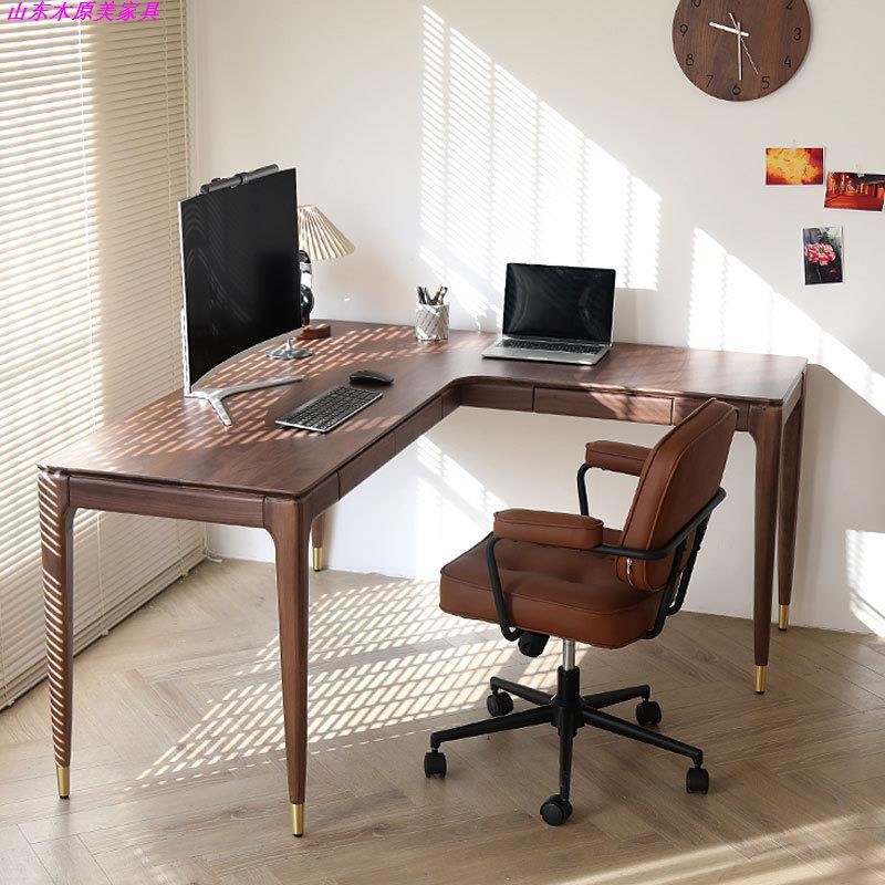 Solid wood corner desk home computer desk simple bedroom black walnut corner l-shaped desk desk