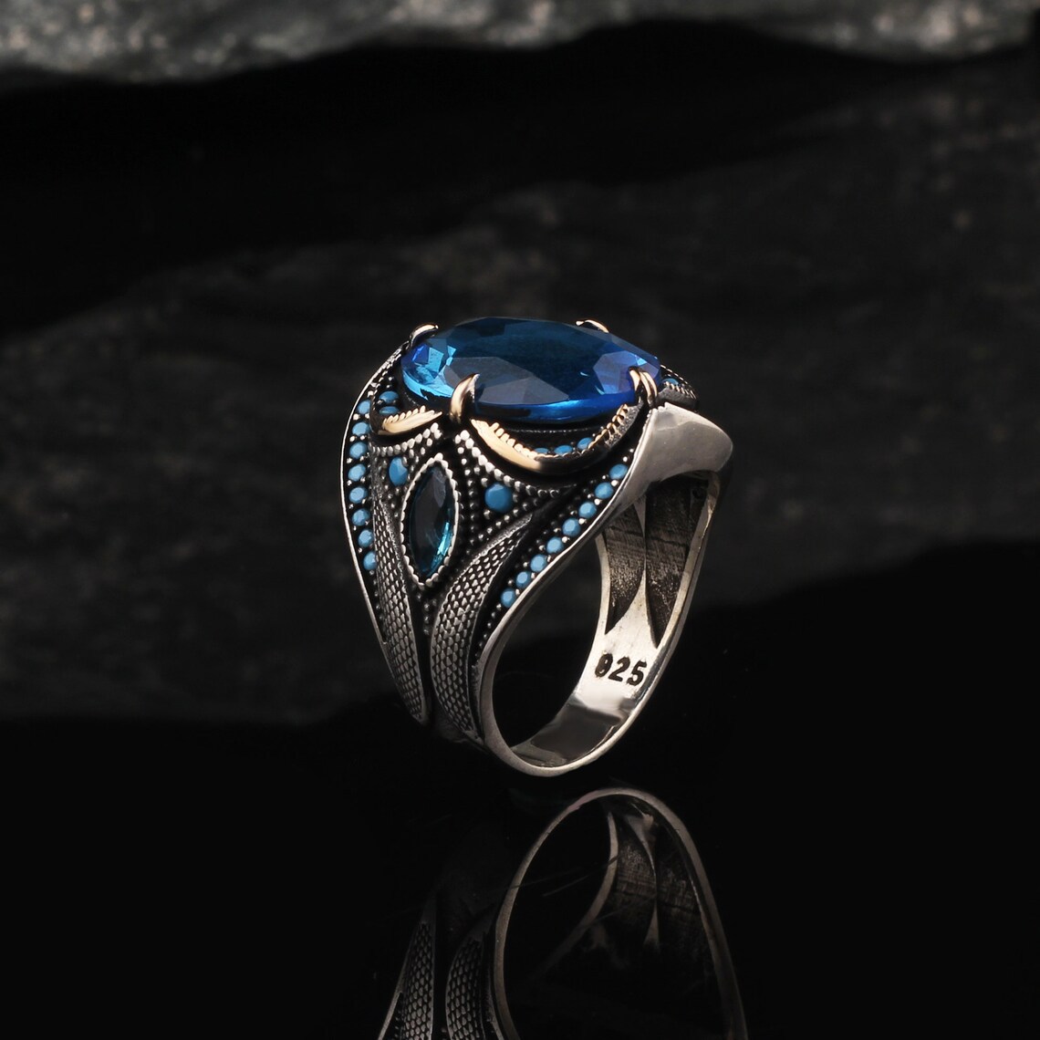 Alloy Material Geometric Pattern Men's Gender Plating, Inlay Design Retro Punk Geometric Alloy Plating Inlay Artificial Gemstones Men's Rings