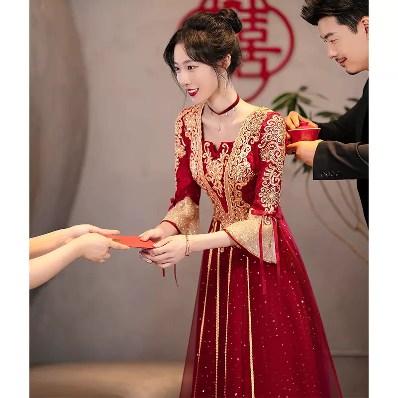 大码敬酒服新娘2025新款红色中式嫁衣订婚结婚礼服女秀禾服