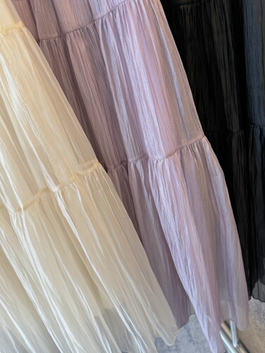 A lightweight pearlescent soft chiffon dress~A-line splicing fluffy cake skirt, French gentle temperament versatile medium-length half skirt