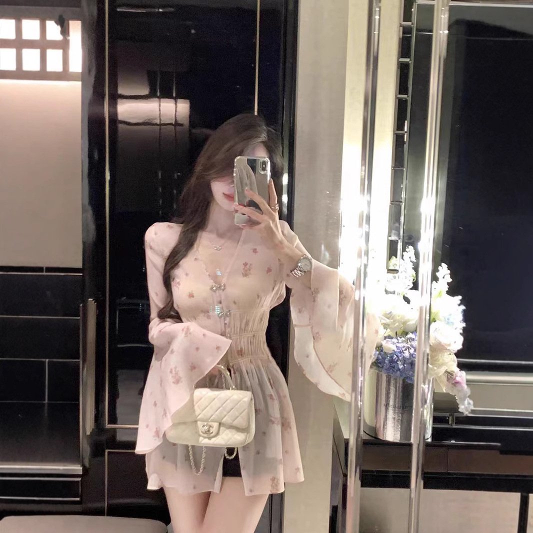 JustQin 3/23 새로운 원사 나무 꿈 2025 새로운 여름 원피스 작은 셔츠 꽃 쉬폰 셔츠 셔츠 여성