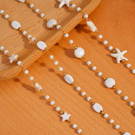 热销白松石海星扁圆珠链 DIY创意不锈钢镀真金饰品链夏日风配饰链