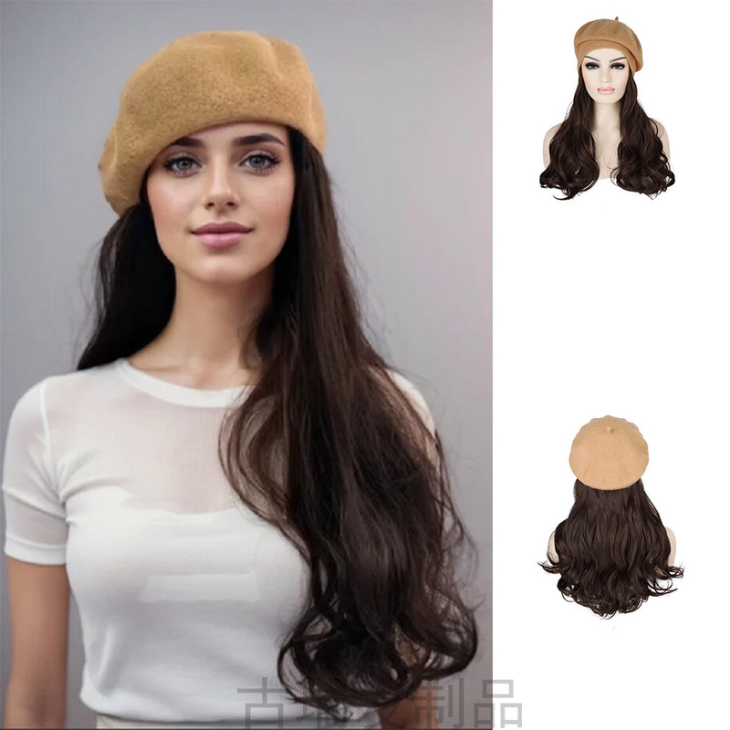 Wig Hat One-piece Large Wave Long Curly Hair Women's Beret Autumn and Winter Atmosphere Sense Full Head Cover Hat Wig