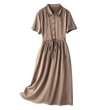 时尚优雅高档纯色真丝连衣裙2025年夏季新款高级桑蚕丝收腰显瘦裙