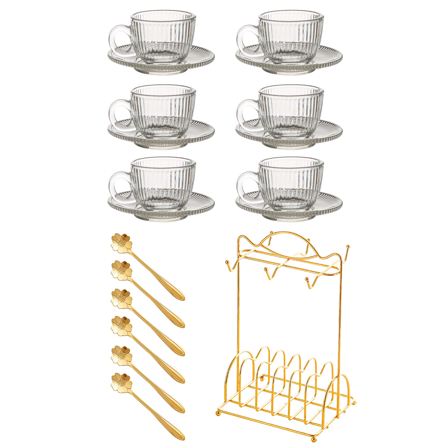 Tazas de café de vidrio de lujo ligero, platos, tazas de café con tazas de café transparentes y resistentes al calor, tazas de menú transfronterizas.