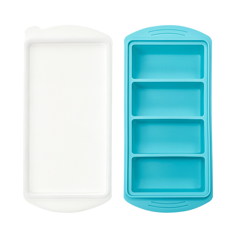 Transfronterizo de silicona gran molde de rejilla de hielo cuadrado con cubierta caja de alimentos suplementarios domésticos caja de congelación fácil de desmoldear caja de conservación de frescura de silicona
