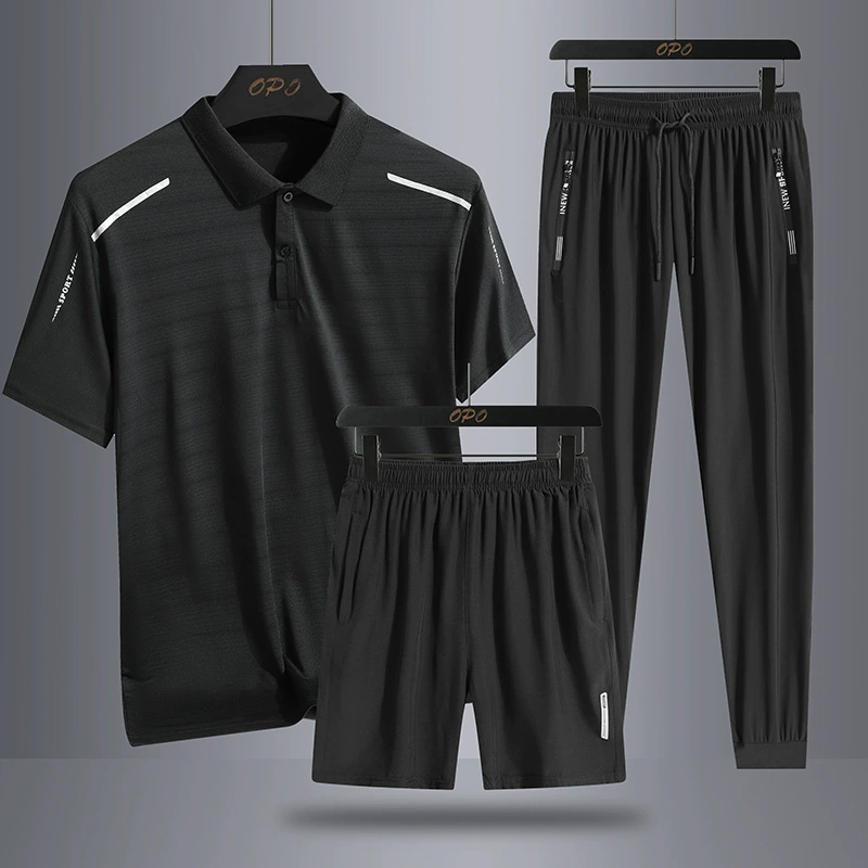 Спортивный костюм мужской летний модный беговой ледяной шелк футболка с коротким рукавом тонкие брюки стильный повседневный двухкомплектный набор для мужчин