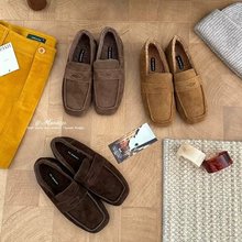 THEMANDAGO芒大果 冬日加绒真皮羊羔毛乐福鞋懒人软底豆豆单鞋女