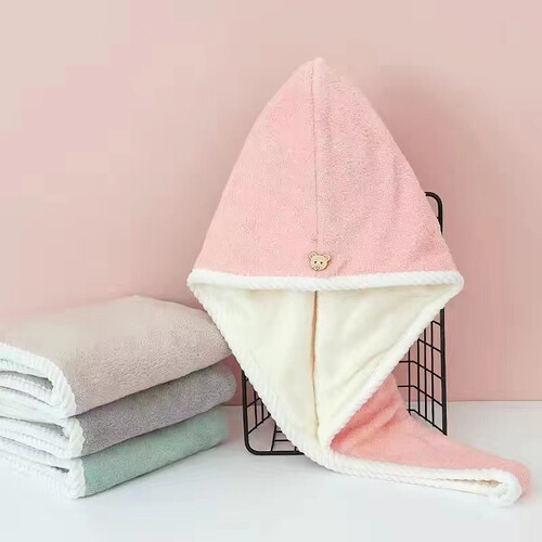Two-color hair drying cap for women with edged hair drying towel Yiwu coral velvet towel double layer dry hair towel wrapped turban shower cap