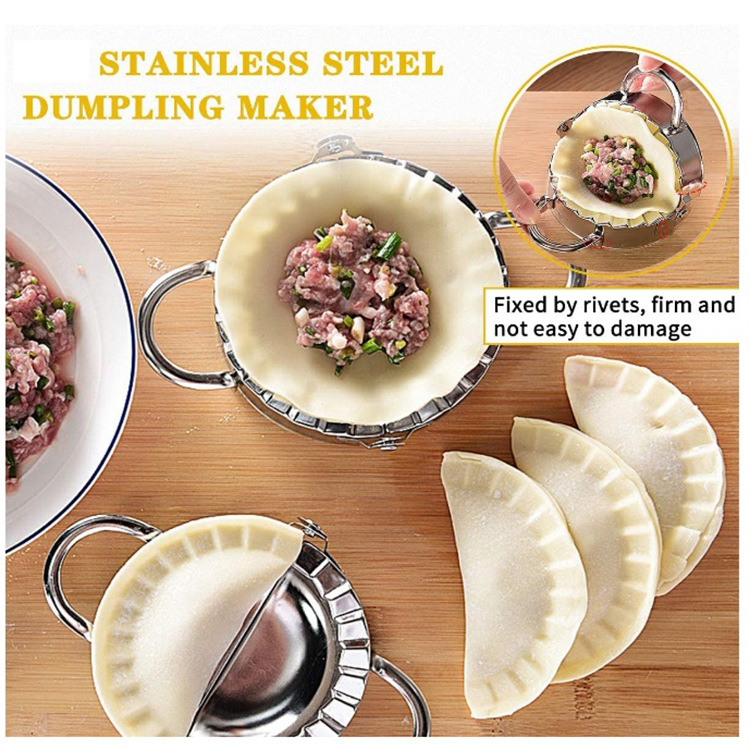 Juego de herramientas de dumpling de mango de madera 13 piezas de acero inoxidable herramienta de dumpling carne picking Borde de impresión de flores traje de molde