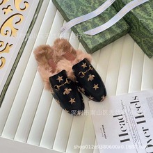 g家秋冬新款毛毛拖鞋女外穿网红平底穆勒鞋包头半拖马衔扣懒人鞋