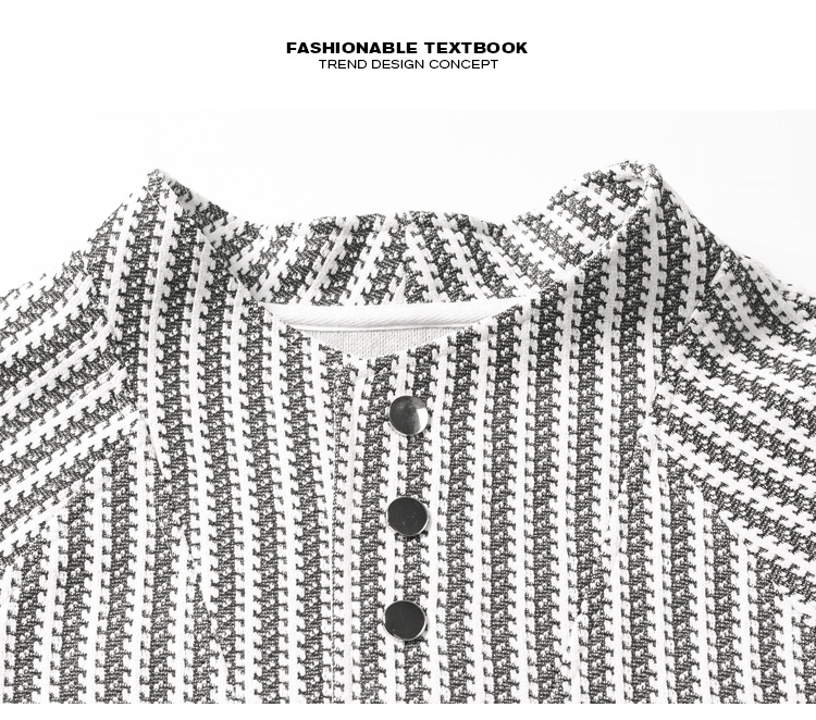 Fishbone Stripe Chanel Style Sweatshirt With Henley Collar Unisex_voghion.com