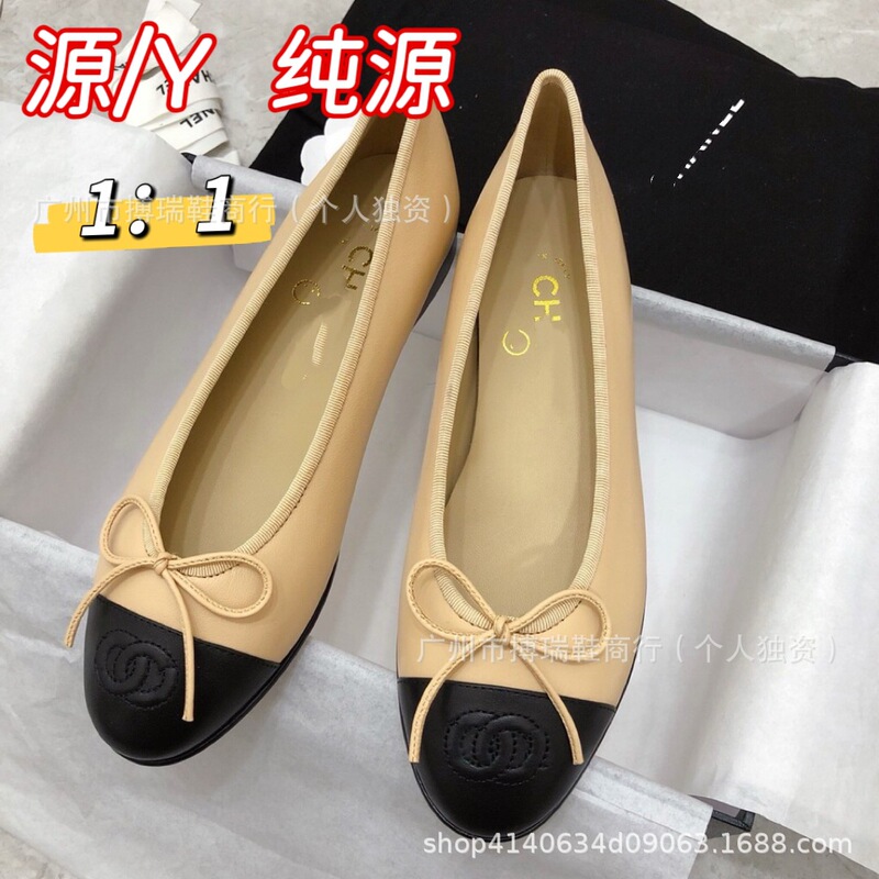 Chanel-Style Ballet Shoes for Women, Sheepskin Bow Flat Shoes, Round-Toe Slip-On Shoes, Korean Version Shallow Versatile Casual Shoes
