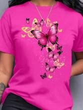 C 56449 Butterfly print crew neck short sleeve top ����ӡ��