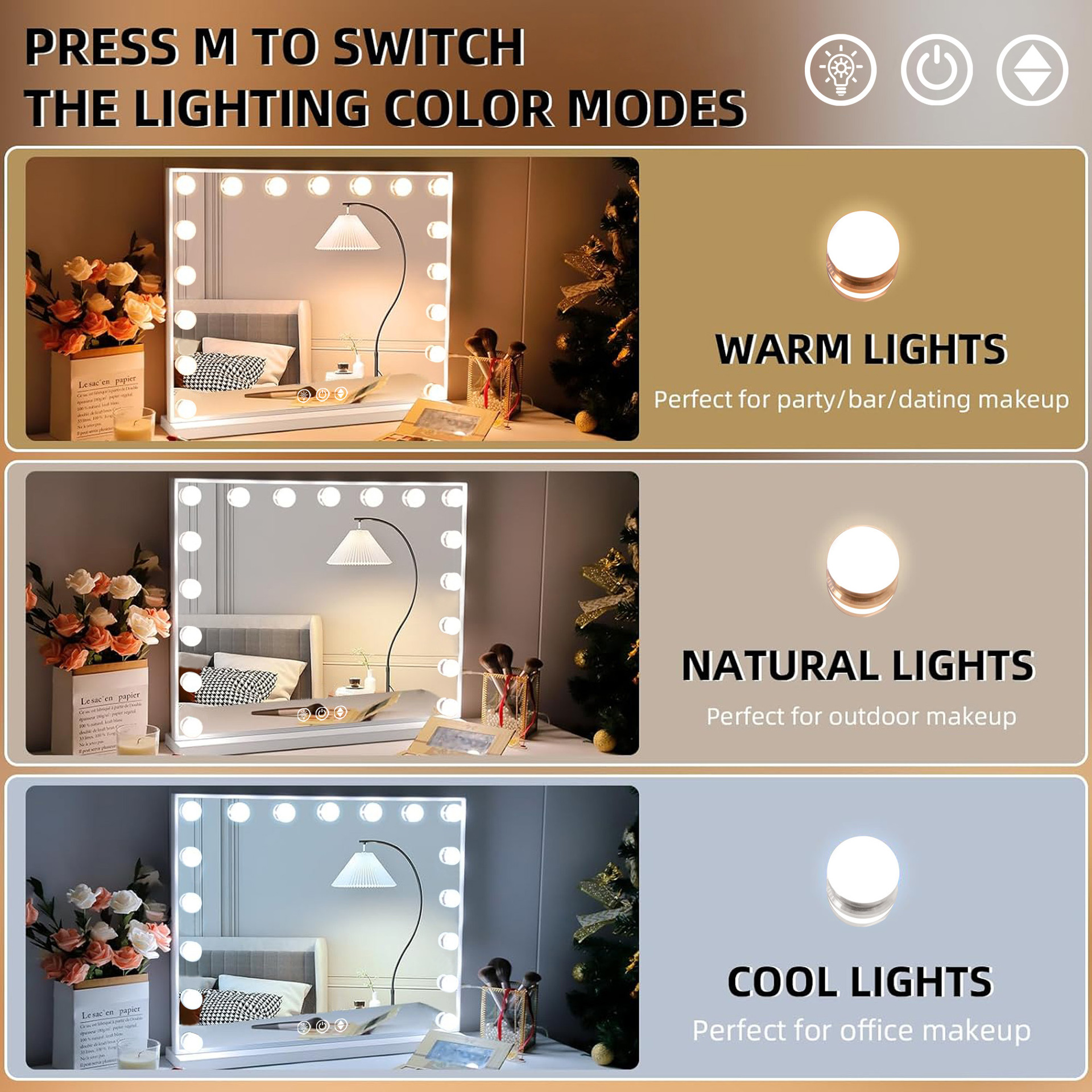 Nuevo 15 lámparas de Hollywood, espejo de maquillaje, red, espejo de escritorio grande, Amazon transfronterizo