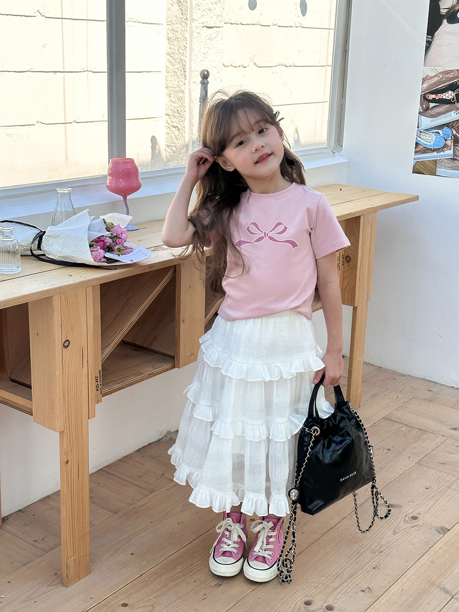 Aimo Beibei 子供服夏新作半袖女の子ベビーおしゃれショートスイートリボン半袖 Tシャツ