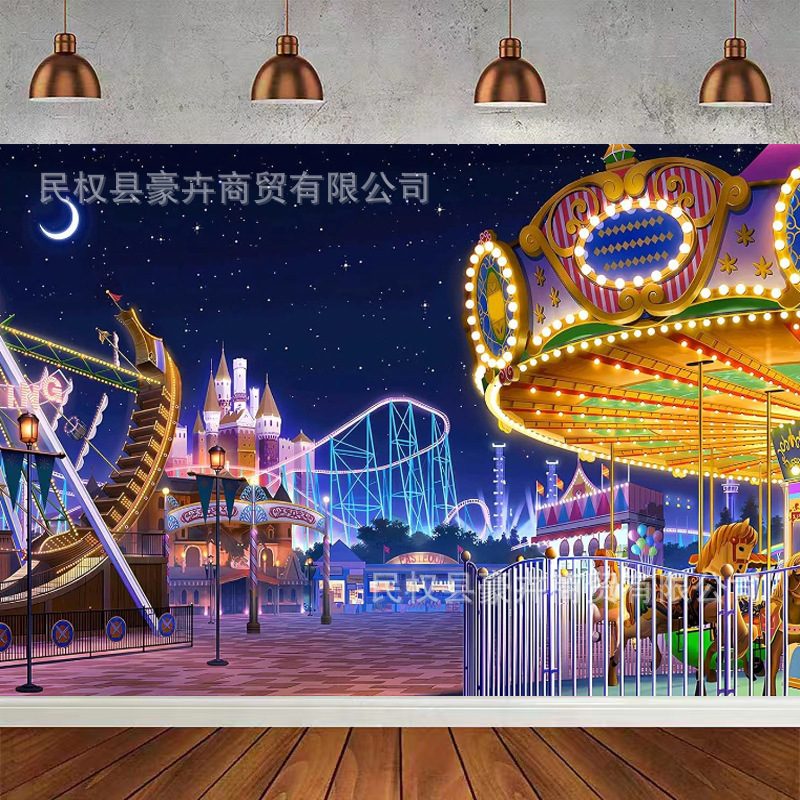 Amazon Fantasy Amusement Park Night Carousel Photography Background Cloth Children's Birthday Decoration Banner Vinyl Amazon Fantasy Amusement Park Night Carousel Photography Background Cloth Children's Birthday Decoration Banner Vinyl
