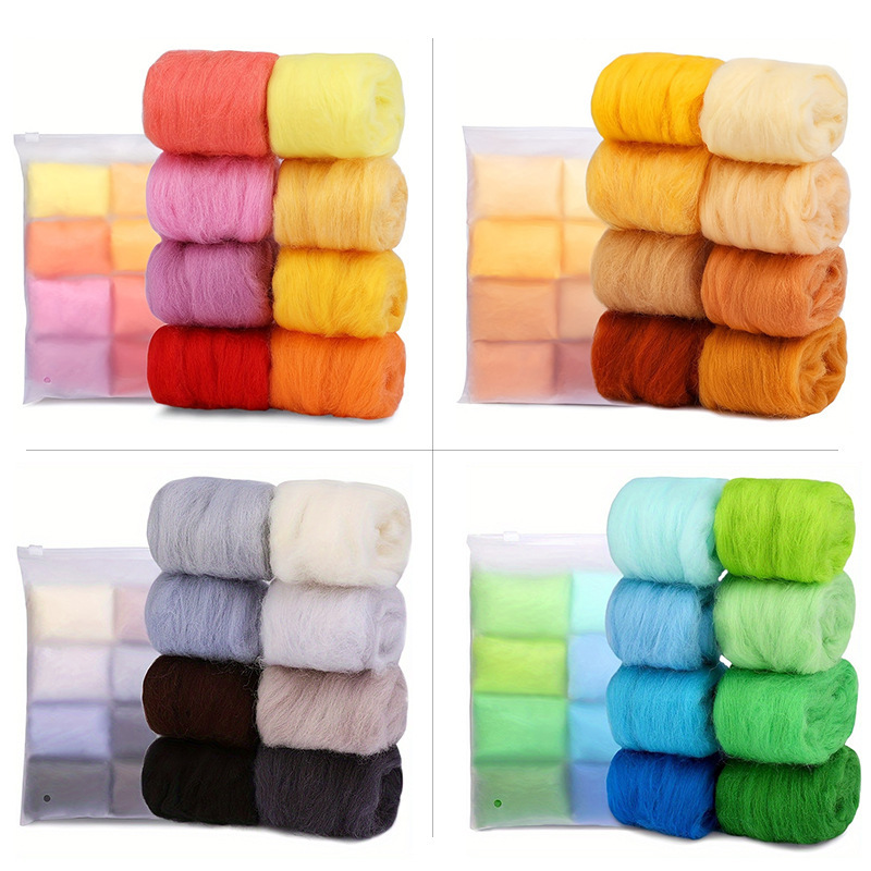 Cross-border hot-selling spring wool 10g wool felt poking material multi-color wool strip needle felt wet felt poking