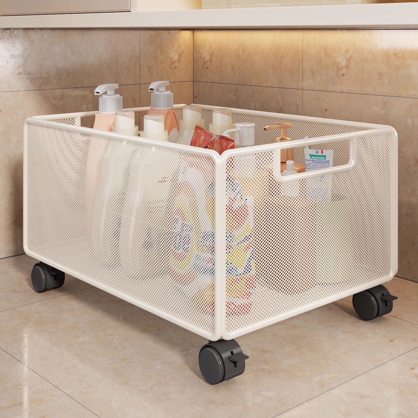 Under-Cabinet Storage Rack for Bathroom, Laundry Basket for Dirty Clothes, Under-Sink Laundry Detergent with Wheels, Mobile Cart Storage Basket