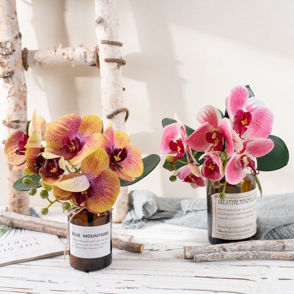 假花手捧花晴奈蝴蝶蘭組合短枝仿真花家居裝飾玫瑰花牆CL09004