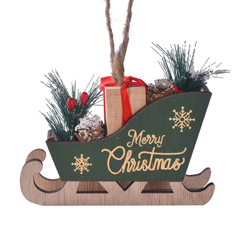 クリスマス用品 クリスマス木製ソリオーナメント クリスマスツリー装飾ソリペンダント 雰囲気のあるクリスマスデコレーション|undefined
