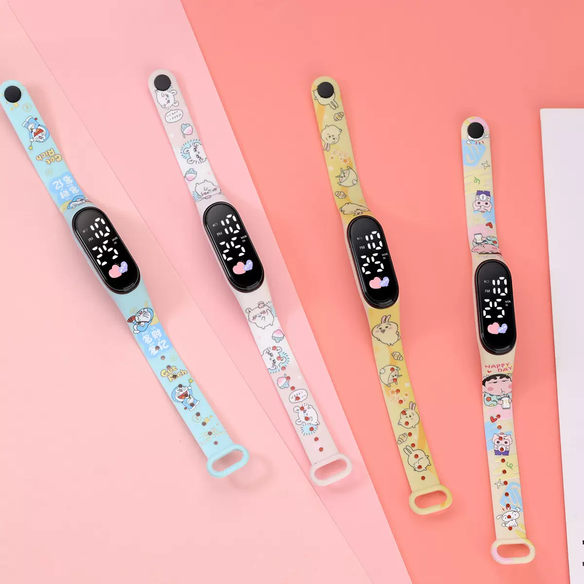 时尚潮流女孩情侣卡通印花LED电子手环表学生运动触摸防水电子表