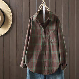 大牌剪标专柜复古全棉翻领衬衫女秋季胖妹妹大码休闲长袖打底衬衣