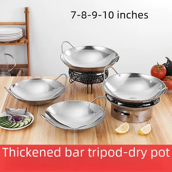 Thickened Commercial Stainless Steel Universal Household Seafood Hot Pot Dry Pot Solid Alcohol Stove Bar Flat Bottom