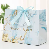 Gift bag (Brand) marble linen, ribbon & rope handles, multiple sizes for birthday gifts