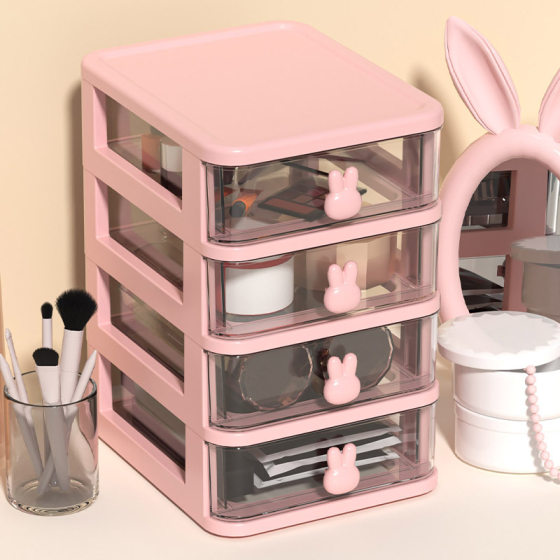 Cartoon Desktop Storage Box Transparent Small Drawer Desk Plastic Mini Storage Box Rabbit Stationery Finishing Box