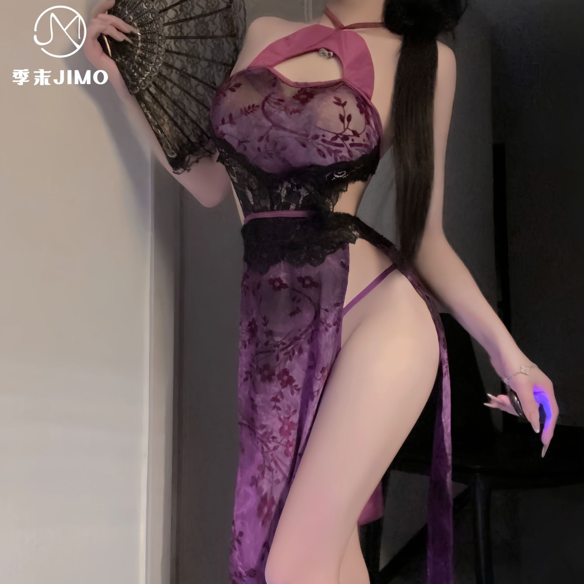 늦은 시즌 새로운 국가 스타일 백리스 청삼 원피스 여성의 새로운 중국 스타일 원피스 관점 섹스 속옷 순수한 욕망 레이스 업 나이트 드레스