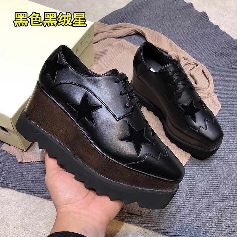 香港真皮星星松糕鞋女厚底2025春秋季英伦stella网红坡跟单鞋|undefined