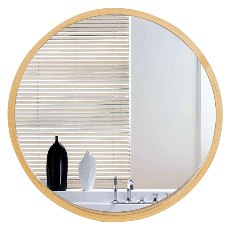 Nuevo espejo redondo de madera sólida nórdica espejo de baño espejo de maquillaje Baño de bambú Nan espejo de alta definición se puede colgar espejo