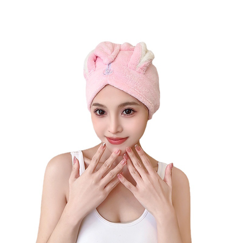 Absorbent Rabbit Ear Hair Drying Cap For Children And Adults_voghion.com