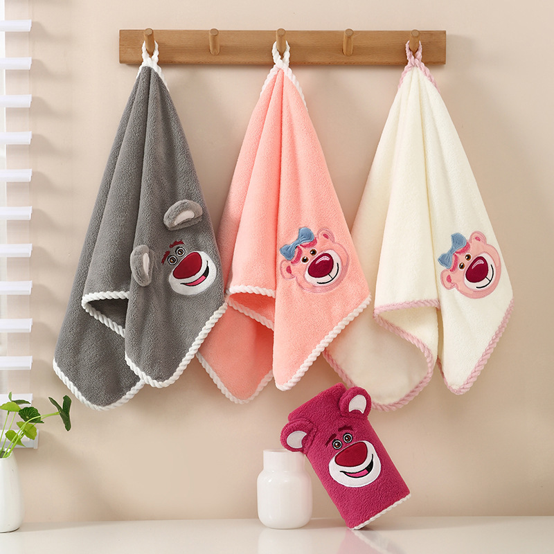 Strawberry Bear Coral Fleece Beach Towel with Cute Embroidery, Soft and Comfortable for Home Use, Can Be Used as a Face Towel or Wrapped Around the Body, with Edge-Binding Strawberry Bear Coral Fleece Beach Towel with Cute Embroidery, Soft and Comfortable for Home Use, Can Be Used as a Face Towel or Wrapped Around the Body, with Edge-Binding