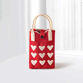 2025定制针织包包立体卡通爱心毛线针织手机包质感小方包斜跨包