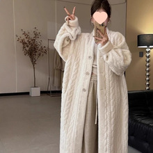 皮草外套春夏新款皮毛水貂毛绒麻花大衣长款一体开衫女