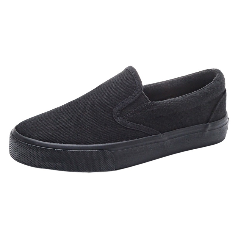 Zapatos de lona negros nuevos de primavera 2025 para mujer, zapatos planos de trabajo negros puros, zapatos negros pequeños casuales, a la moda.