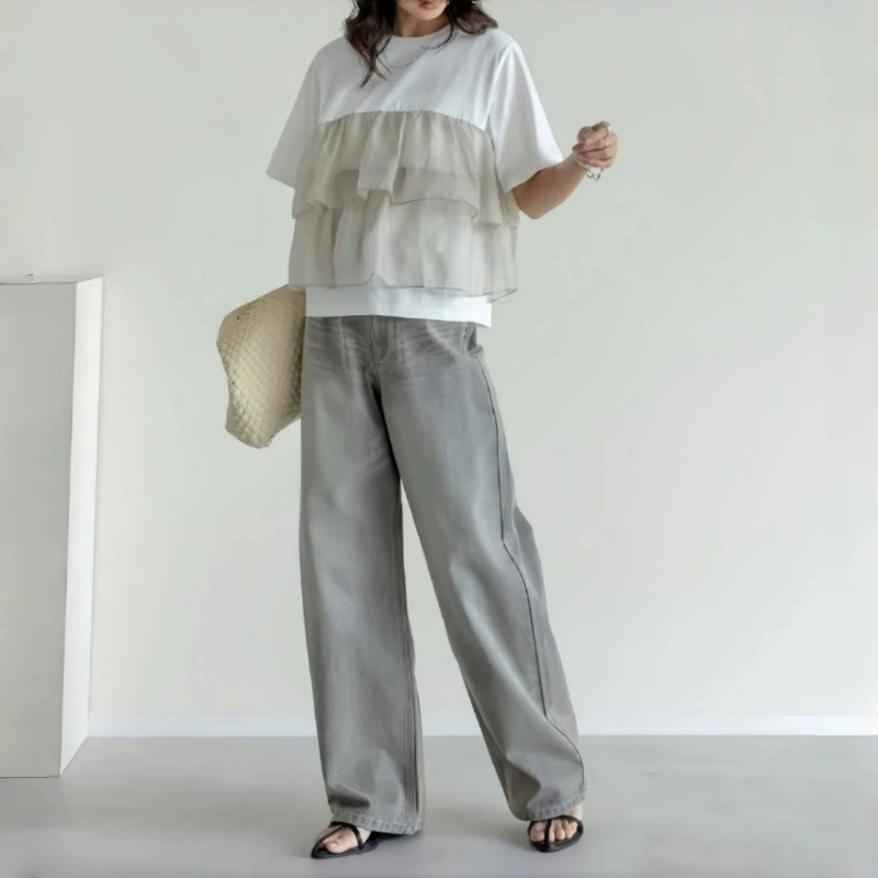Summer T-shirt, Japanese and Korean, with short sleeve, round collar, loose fit, 2 colors