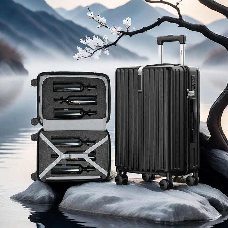 Vali nhựa PC chống rơi bánh xe đa năng khóa TSA 20/24/28 inch — Màu đen