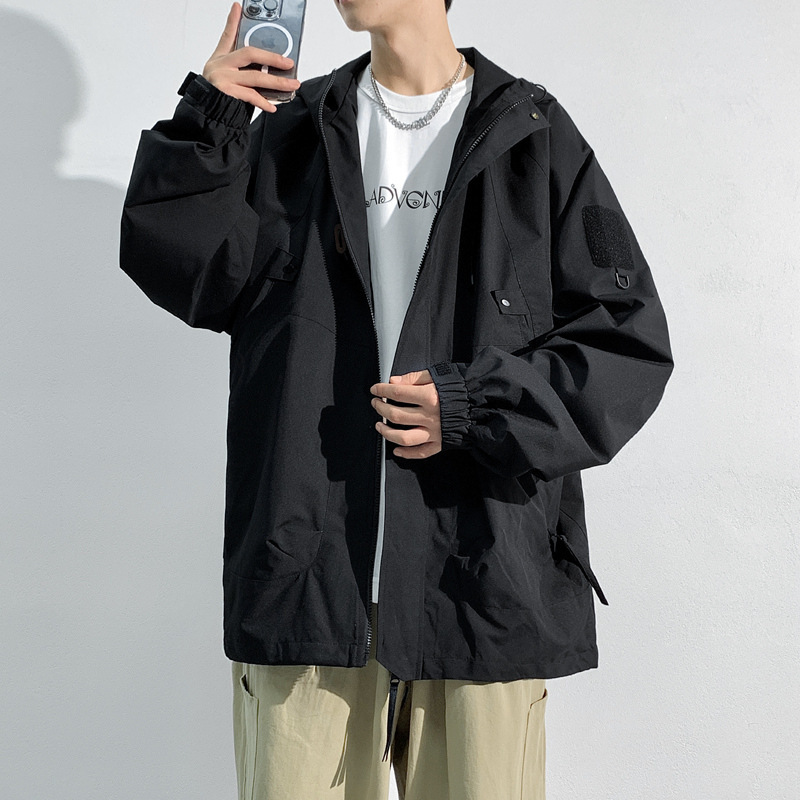 Free shipping hooded workwear jacket men's chenille waterproof outdoor jacket Spring and Autumn new men's jacket with large zipper