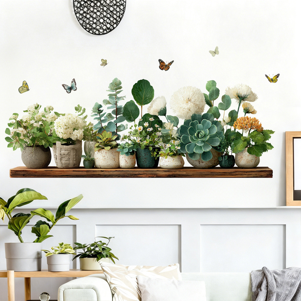 Amazon Cross-Border Butterfly Green Plant Rack Wall Stickers Indoor Room Wall Decoration Stickers Renovation Dormitory Wall Stickers