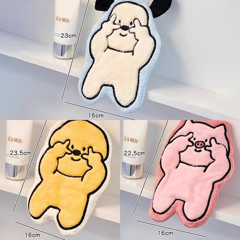 かわいい漫画刺繍コーラルベルベットワイプ家庭用キッチンタオルトイレ子供手洗い强い吸水ワイプタオル|undefined