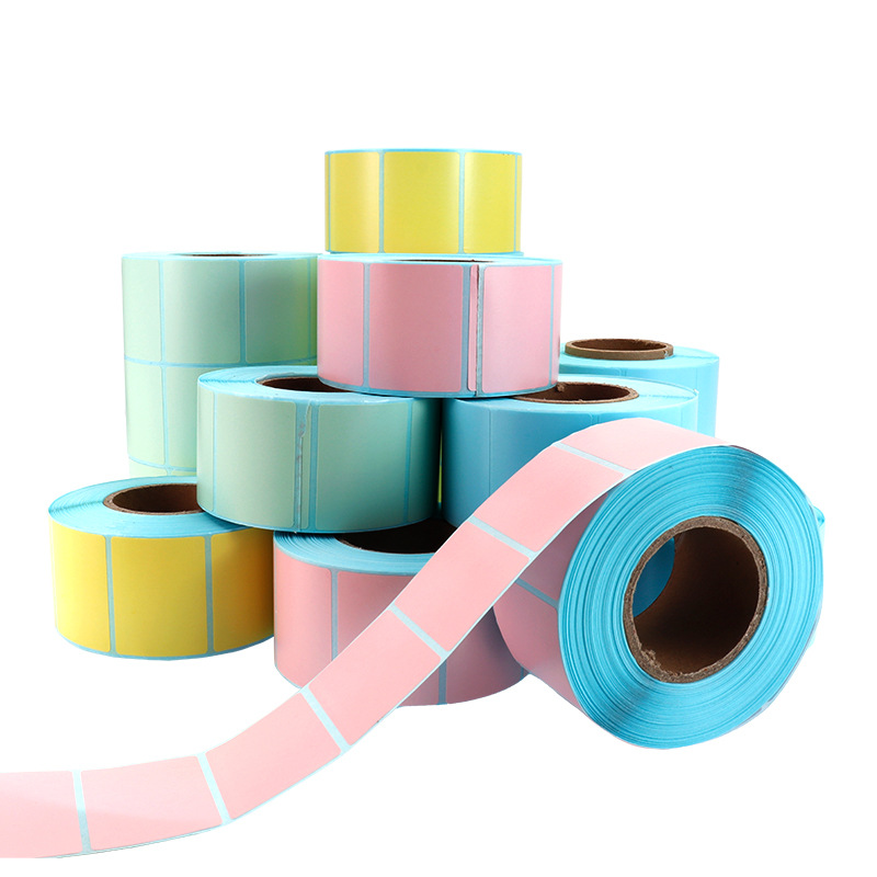 Papel de etiquetas térmicas de color anti-color tiendas de té de leche etiqueta de precio 40 * 30 amarillo rojo azul polvo papel de etiqueta adhesivo